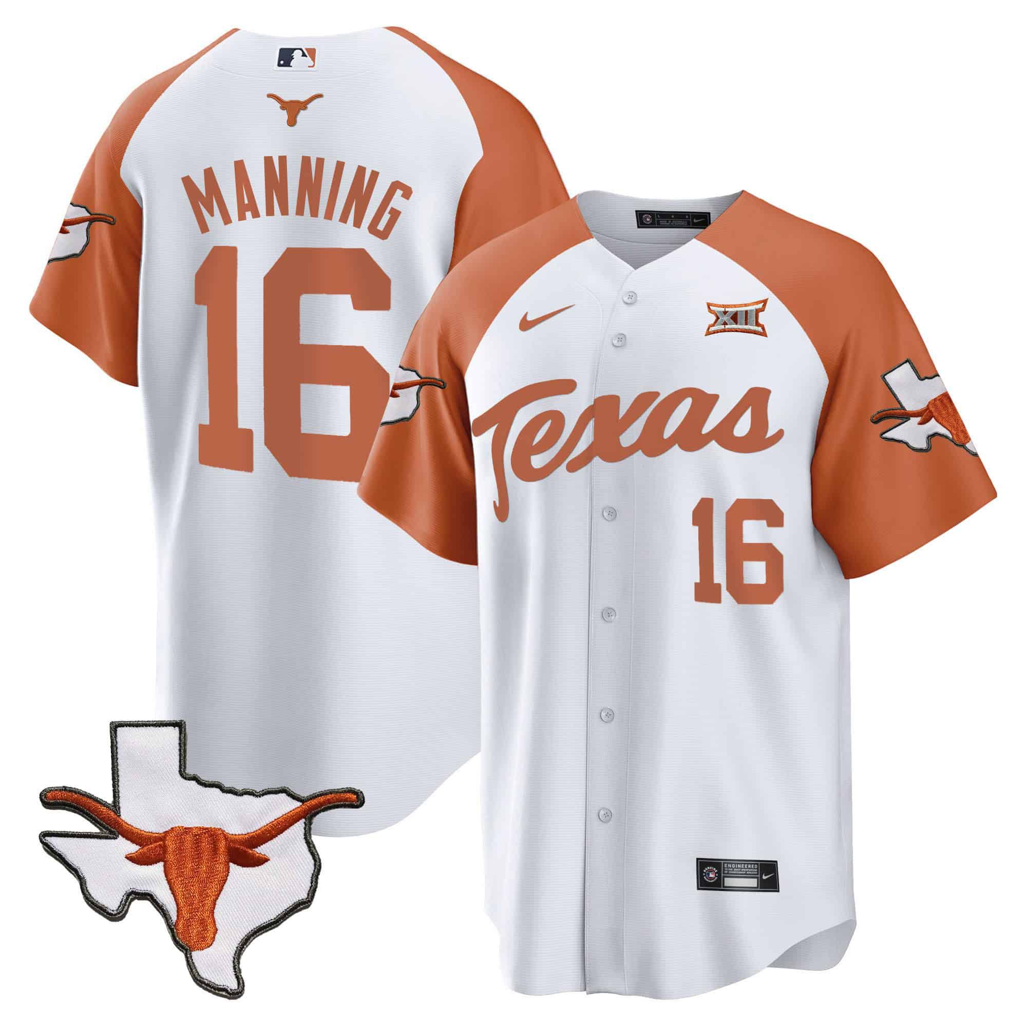 Men Texas Longhorns #16 Manning White 2024 Baseball NCAA Jersey style 2->indianapolis colts->NFL Jersey